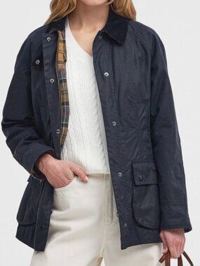 Women's Barbour Tartan Navy Barn Beadnell Jacket